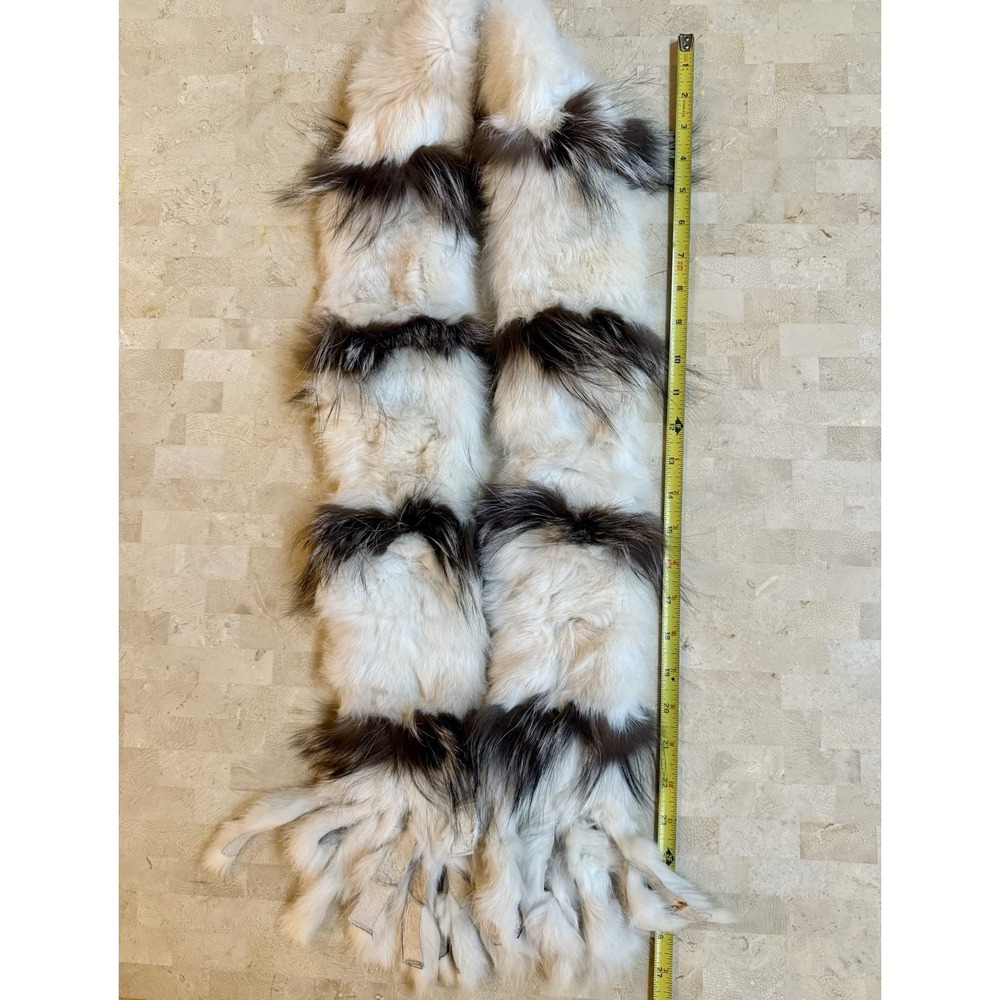 Vintage Genuine Fur‎ Scarf Stole Handmade Fox Rabbit Winter fashion Gray White - Picture 3 of 5